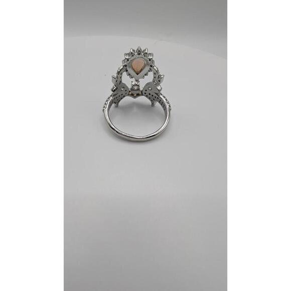 Elegant Opal and Crystal Silver Ring Size 9 - Picture 4 of 9
